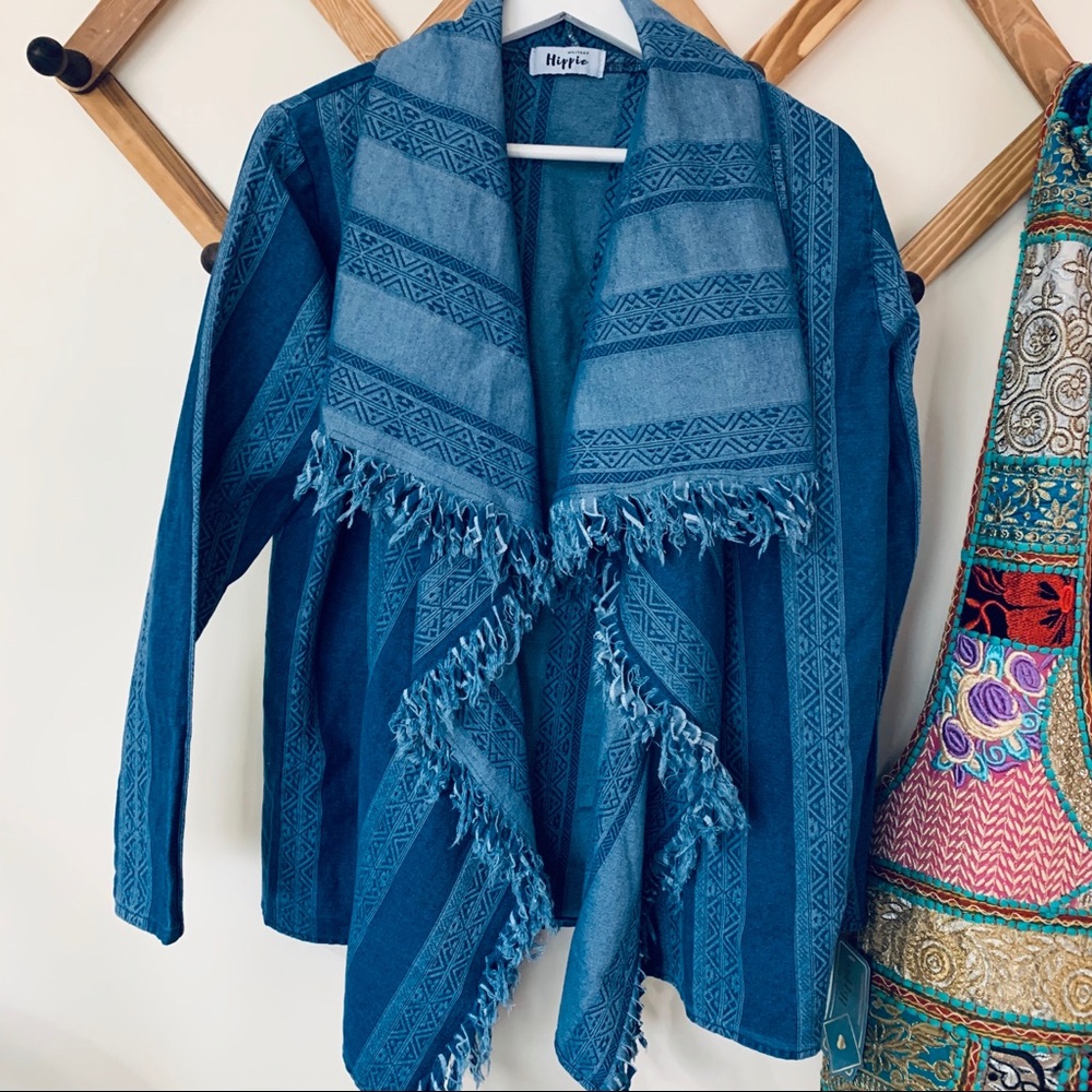 Hippie Military Denim Open Fringe Cardigan Size SM
